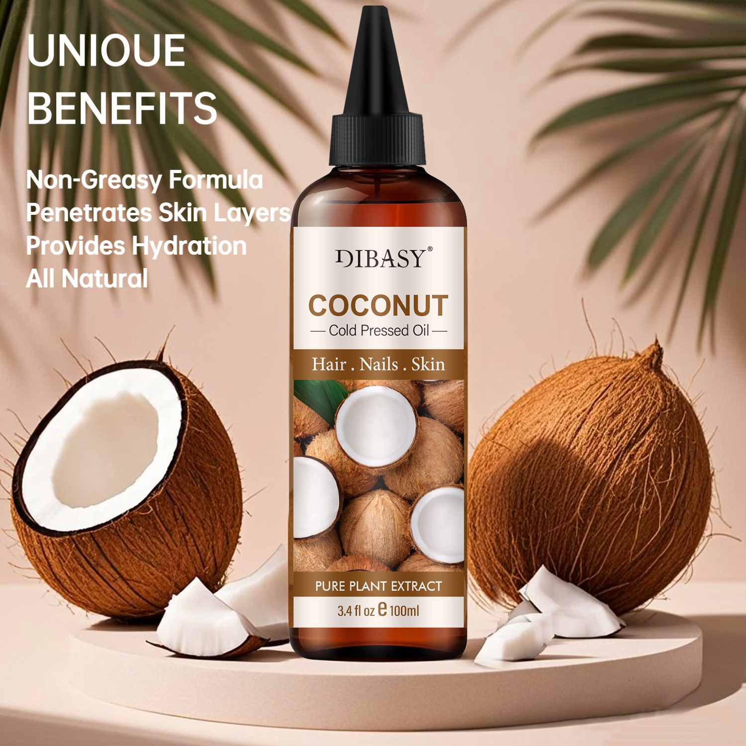 Óleo de Coco Fracionado Puro e Sem Fragrância, Hidratante, Leve, 3,4 Oz, Óleo Multiuso para Pele, Cabelo e Massagem