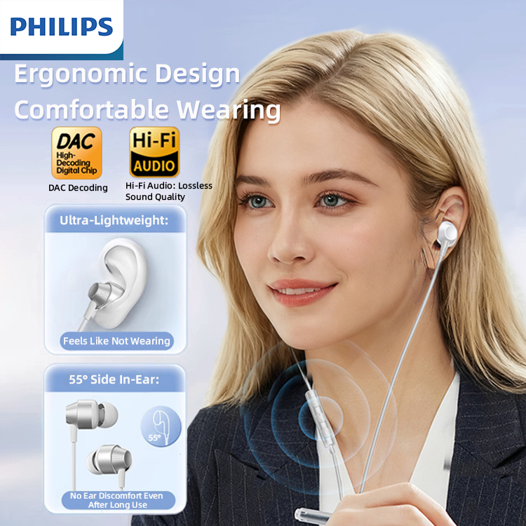 PHILIPS Fones de Ouvido Hi-Fi com fio Tipo C com Chip DAC Digital, driver de 10 mm, microfone no cabo e controles, para — imagem 2 de 2