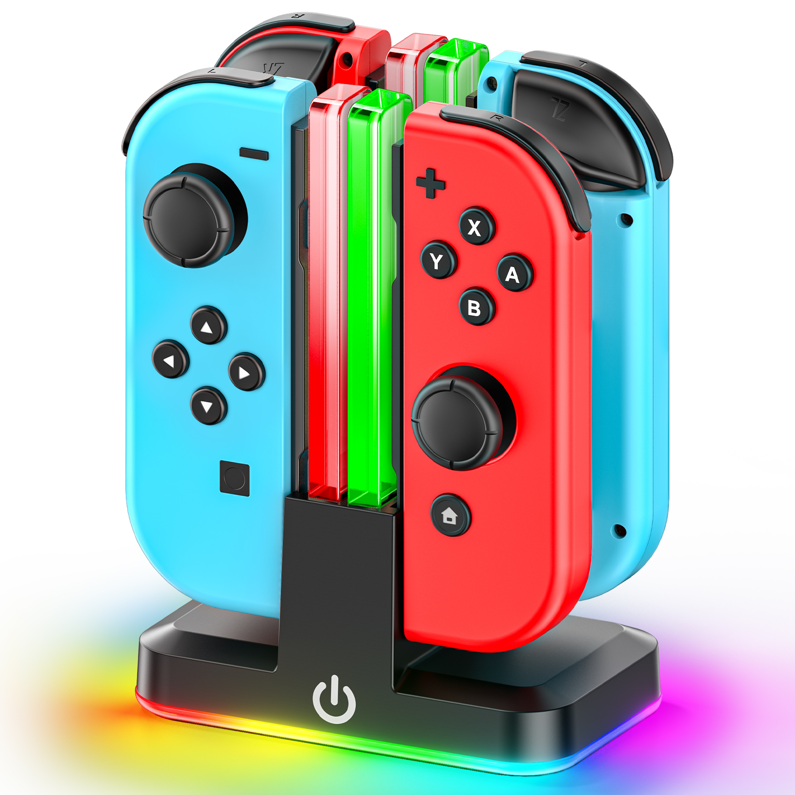 Carregador De Controlador Joy-con 4 Em 1 Com Luz RGB Para Nintendo Switch/OLED , Carrega 4 Controladores Simultaneamente