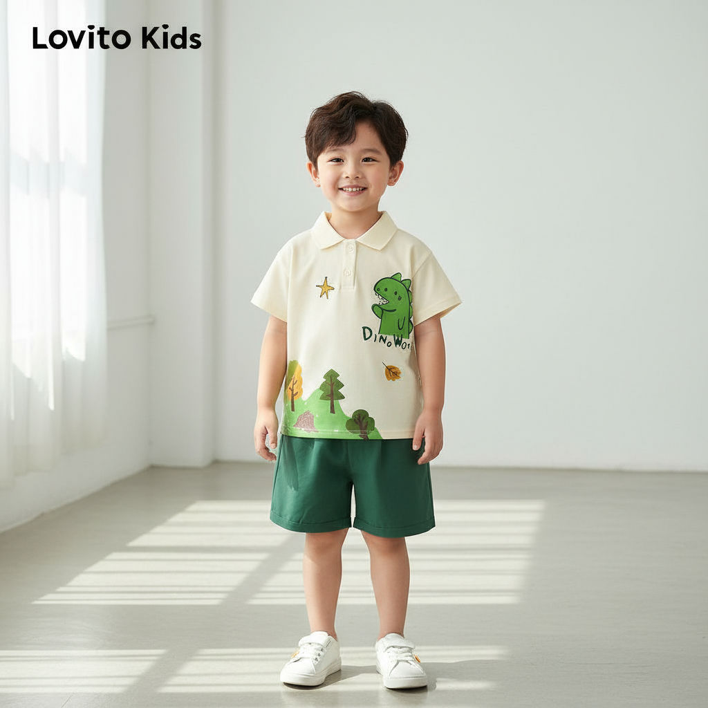 Lovito Conjuntos Infantis de Shorts Macios com Botões para Primavera/Verão Shorts Verdes L160LD197 em Oferta na Shopee