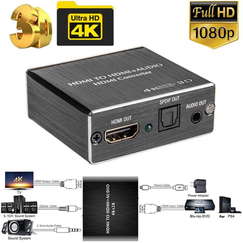 Conversor Extrator De Áudio 4K HDMI Para Óptico TOSLINK SPDIF + Divisor Estéreo De 3.5 Mm Com Suporte 1080P