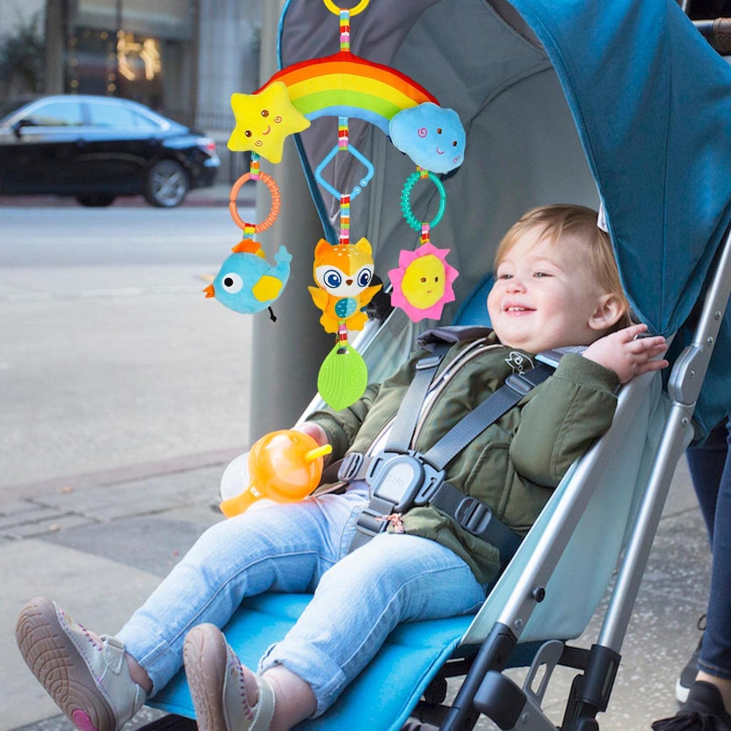 Coruja Arco-Íris Recém-Nascida/Ornamento De Carrinho Em Forma De Central/Brinquedo Sensorial Calmante De Berço Com Choca