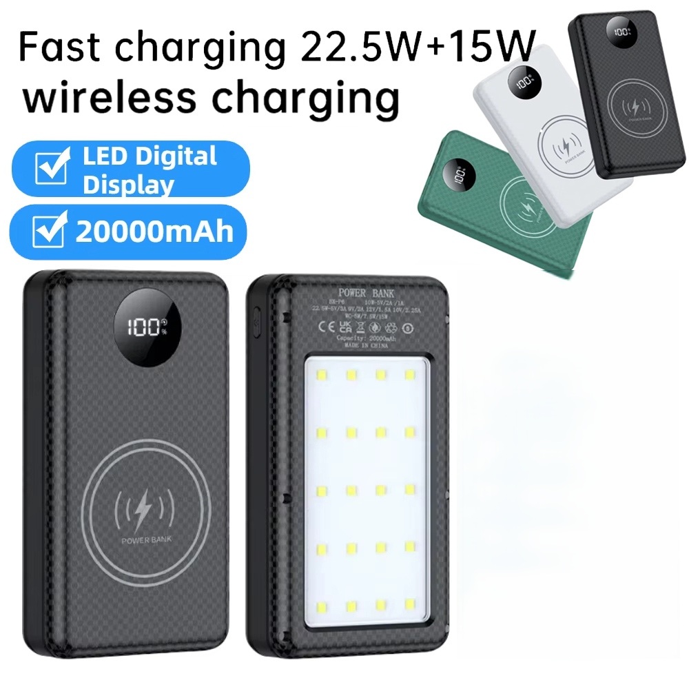 Caixa de bateria portátil 37,5W Power Bank, suporte para caixa de bateria 18650, estojo DIY com portas USB e USB-C