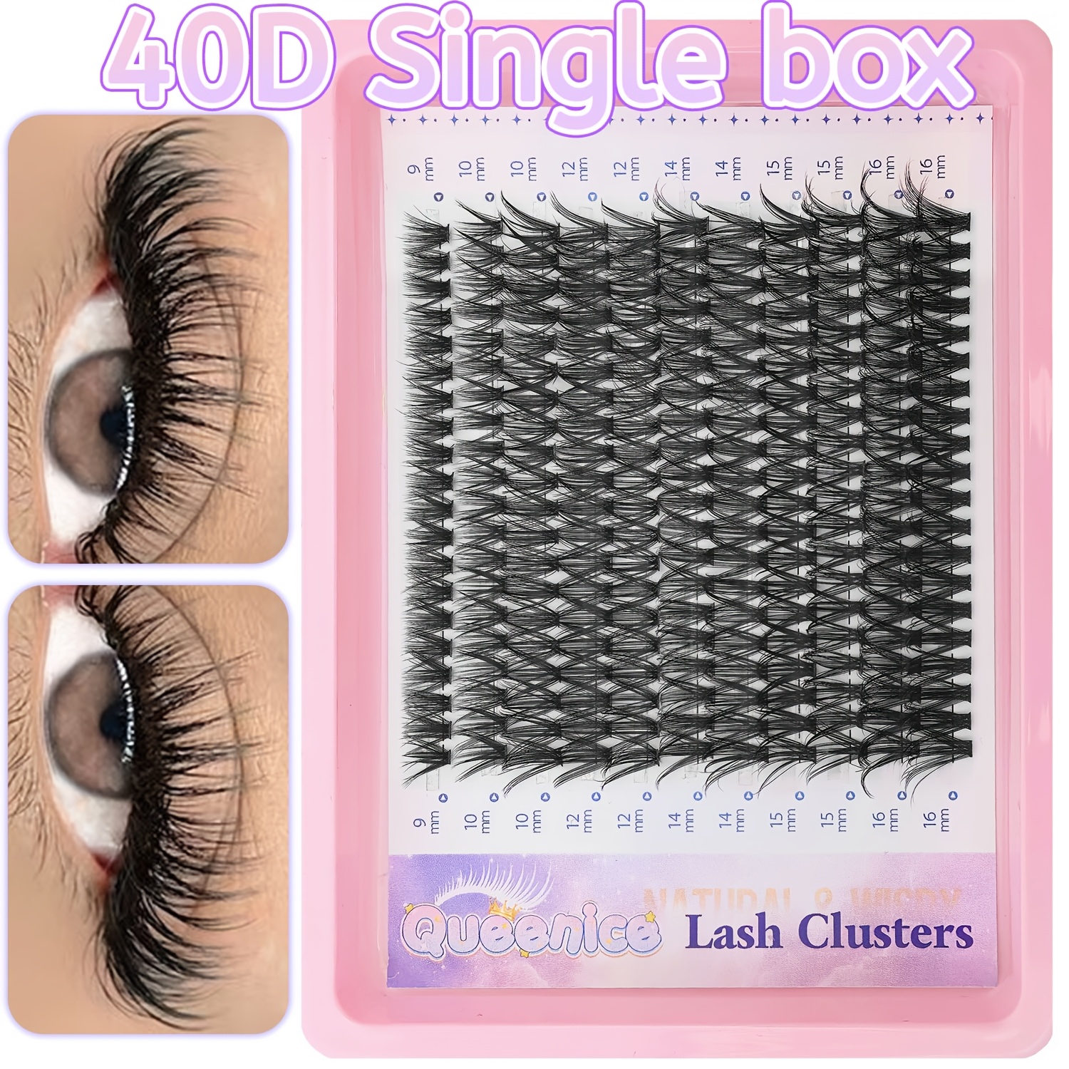  Kit de Extensão de Cílios em Casa QUEENICE, Clusters Reutilizáveis e Macios, Cílios Individuais com Corte de Precisão,