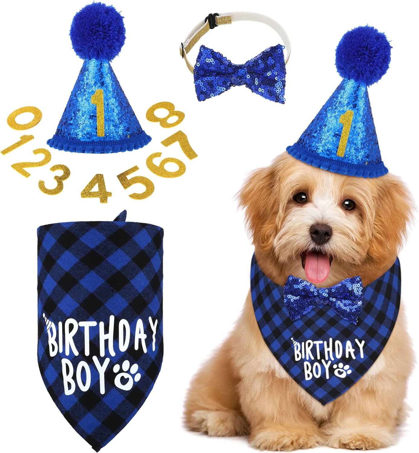 Conjunto De Fantasia De Aniversário De Cachorro Bandana Chapéus Gravata Borboleta Número Colar Para Festa De Cachorrinho
