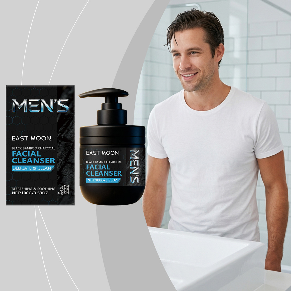 Gel de Limpeza Facial Masculino com Carvão Ativado e Extrato de Polygonatum Odoratum, Refrescante, Limpa Profundamente,