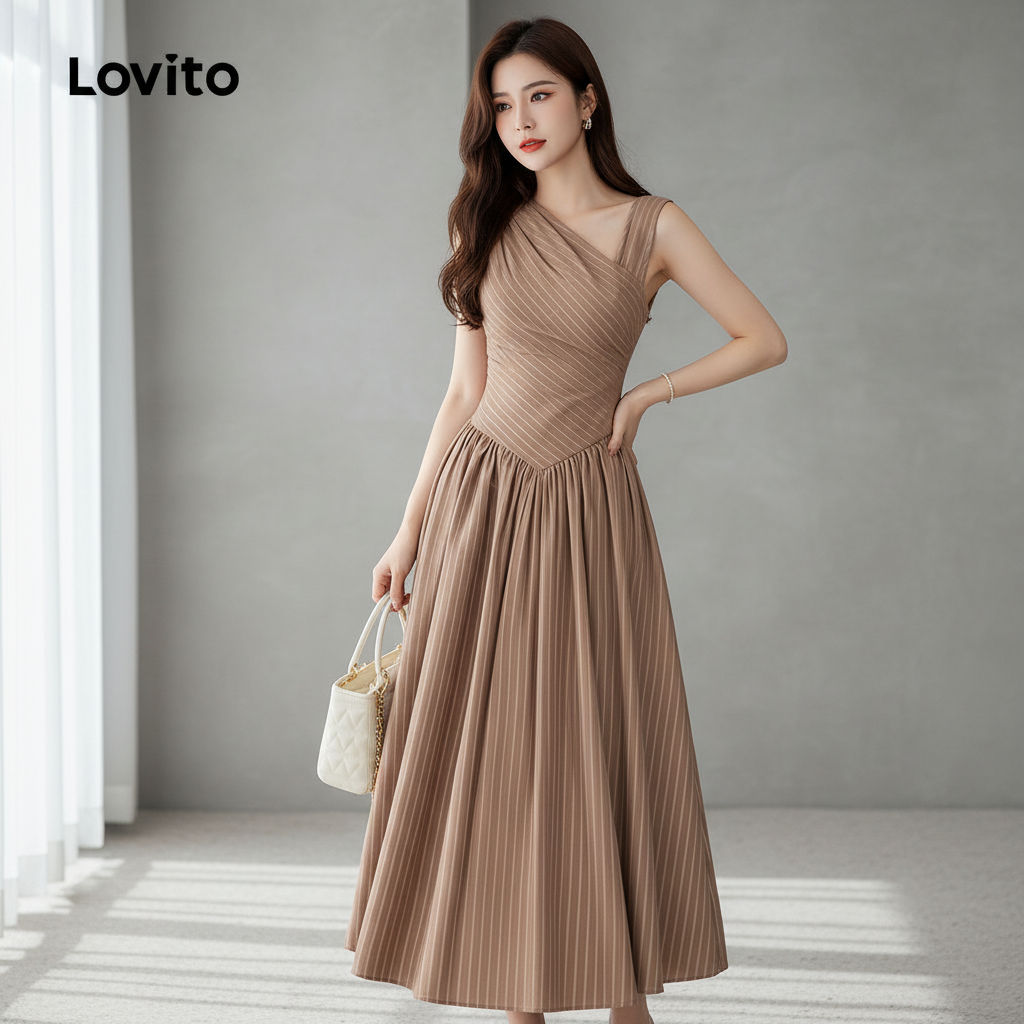 Lovito Refine Vestido Feminino Assimétrico Elegante Marrom para Primavera Verão L164LD247 em Oferta na Shopee