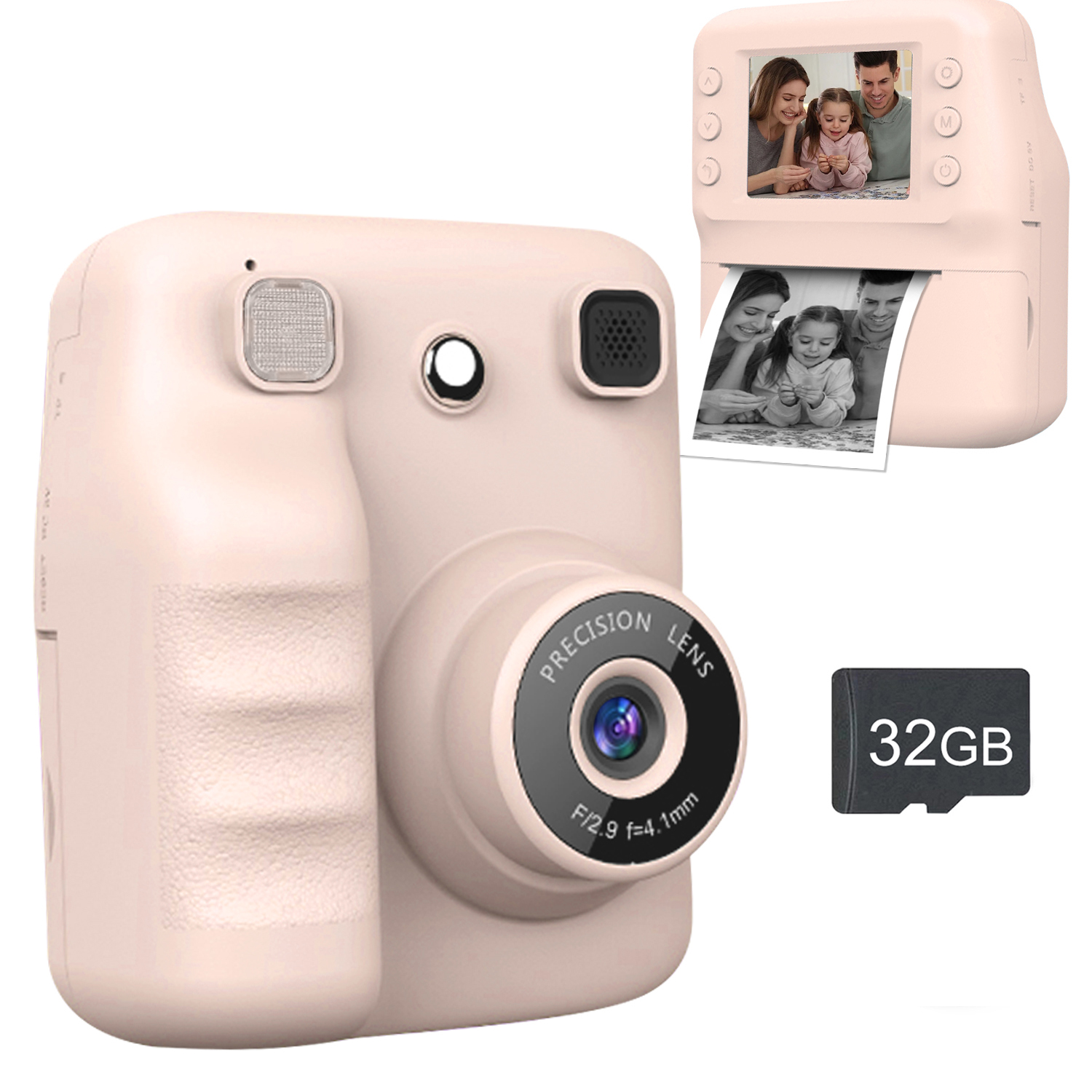 Câmera Instantânea Infantil - Câmera Digital com Cartão de Memória 32GB, Várias Cores (Rosa/Azul/Roxa/Verde), Impressão