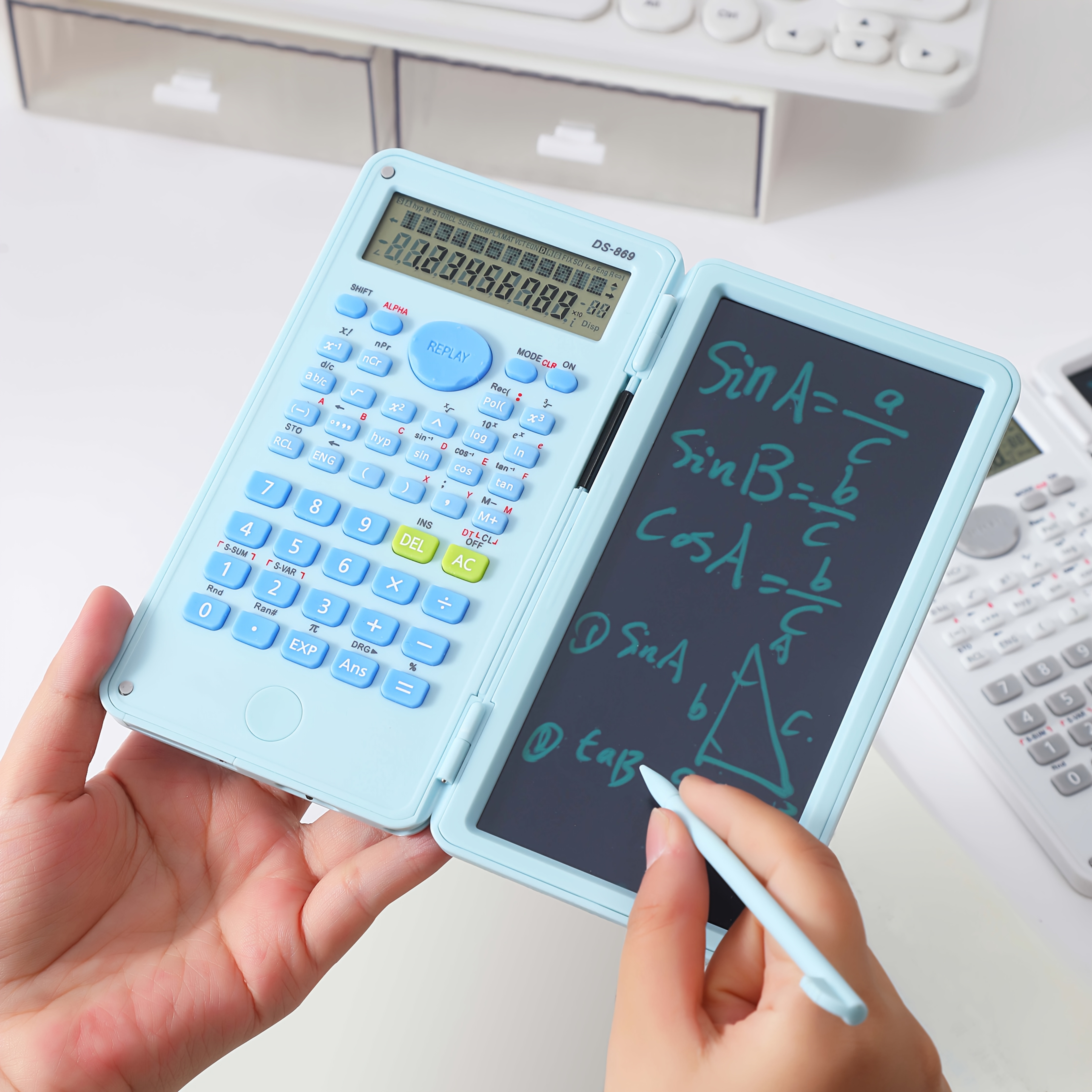 Calculadora Científica com Quadro de Escrita, Display de 2 Linhas, Calculadora de Engenharia Multifuncional para