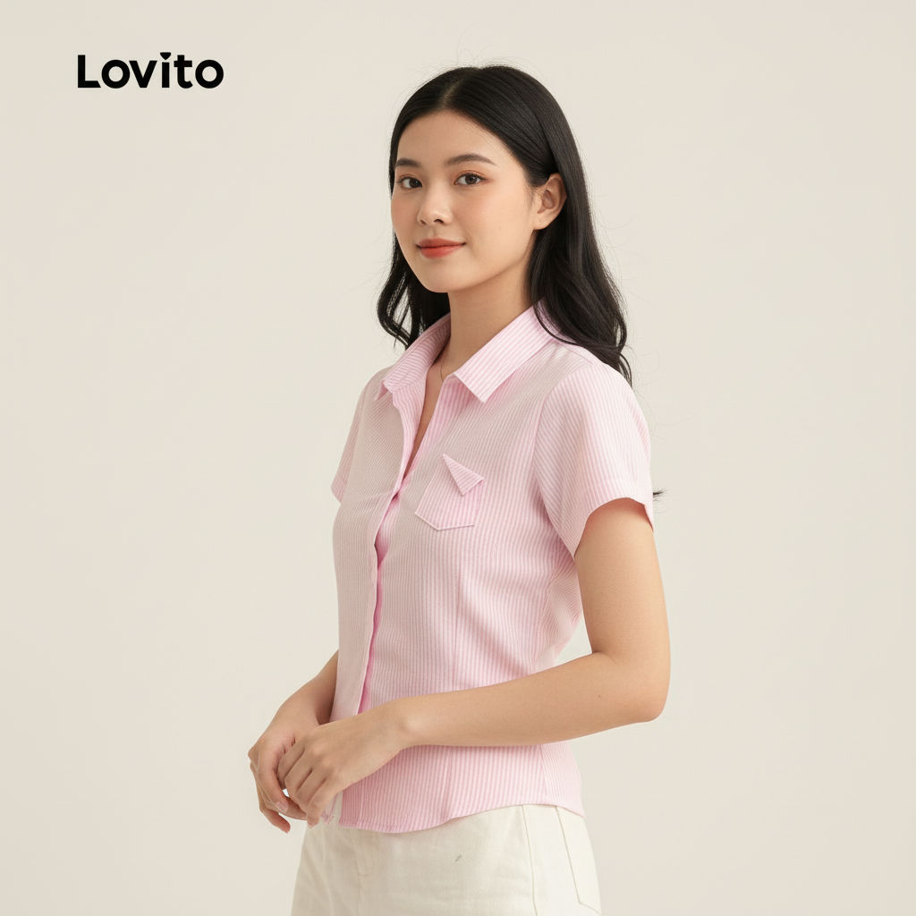 Lovito Blusa Sofisticada com Bolso Verão/Primavera Rosa Feminina L157LD102 em Oferta na Shopee