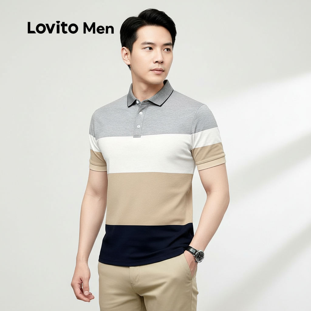 Lovito Polo Masculina Casual Clássica E Versátil Em Blocos De Cores Para Primavera/verão LNE122143