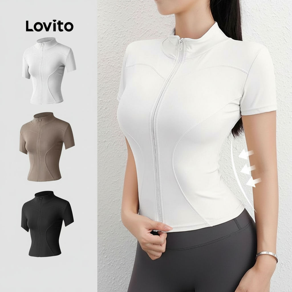Lovito Jaqueta Esportiva Feminina Branca Conforto e Elasticidade LNA133031 em Oferta na Shopee