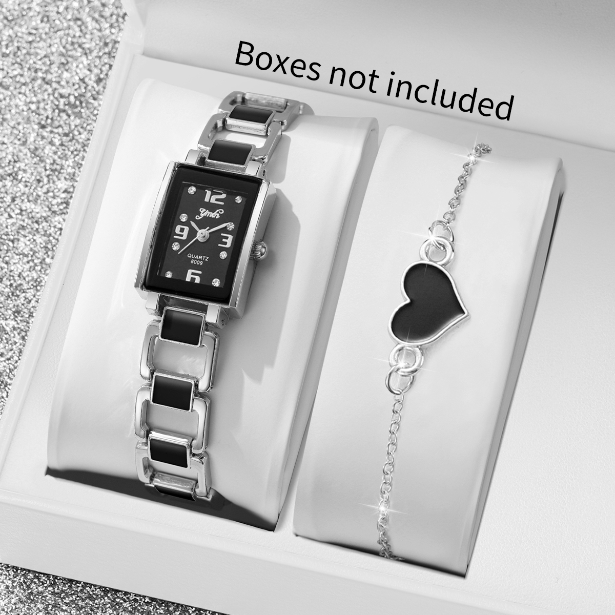 Moda Quadrada Árabe Dial 2 Peças Senhoras Relógio De Quartzo Coração Pulseira Conjunto Pulso Feminino Presente Para Meni