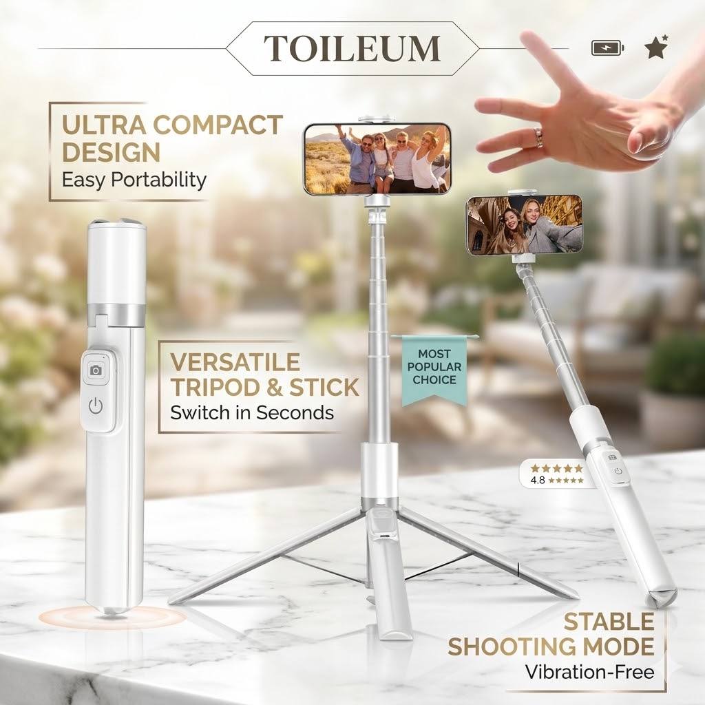 TOILEUM Bastão De Selfie Magnético Bluetooth Remoto Com Desbloqueio Automático Suporte Para Telefone Tripé Giratório Ext
