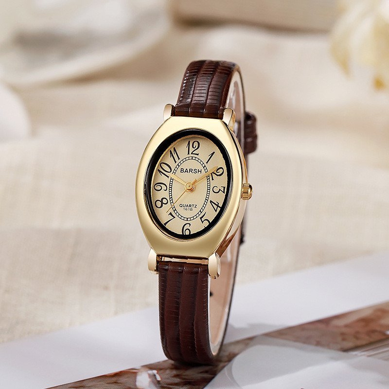 Primavera Vintage Oval Pulseira De Couro Feminino Elegante Relógio De Luxo Pequeno Barril Dial Presente