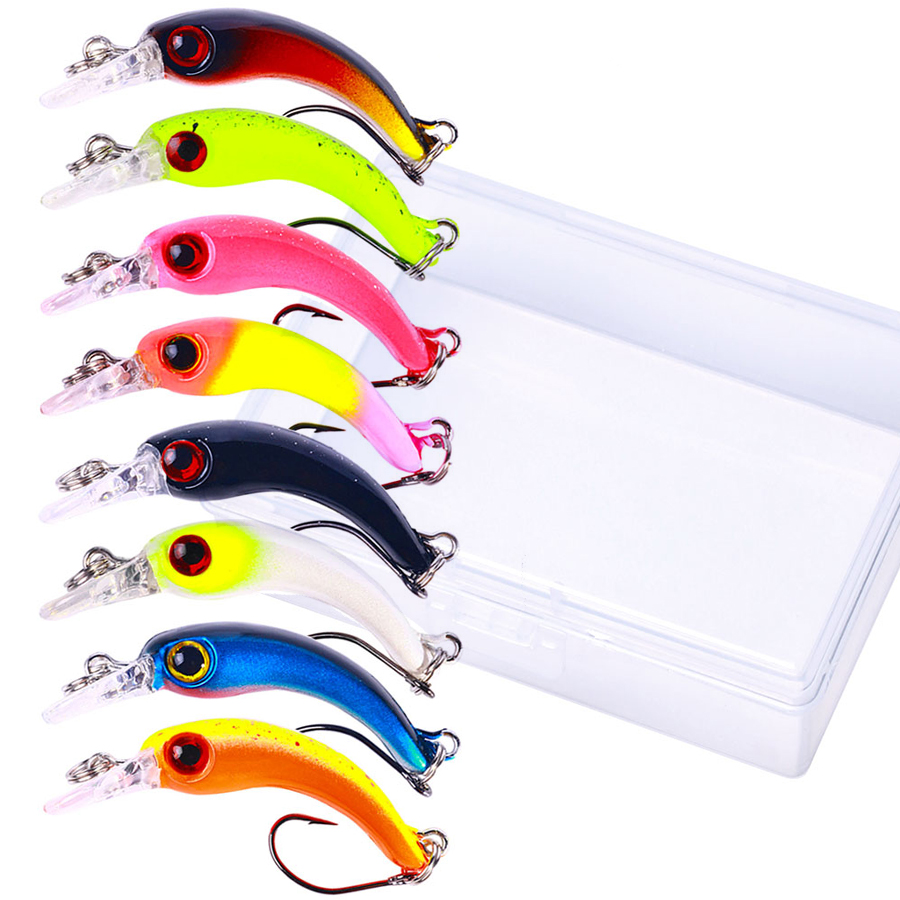 HENGJIA 8 peças/kit Isca Artificial de Pesca Minnow Flutuante Mini Isca Artificial Equipamento de Pesca