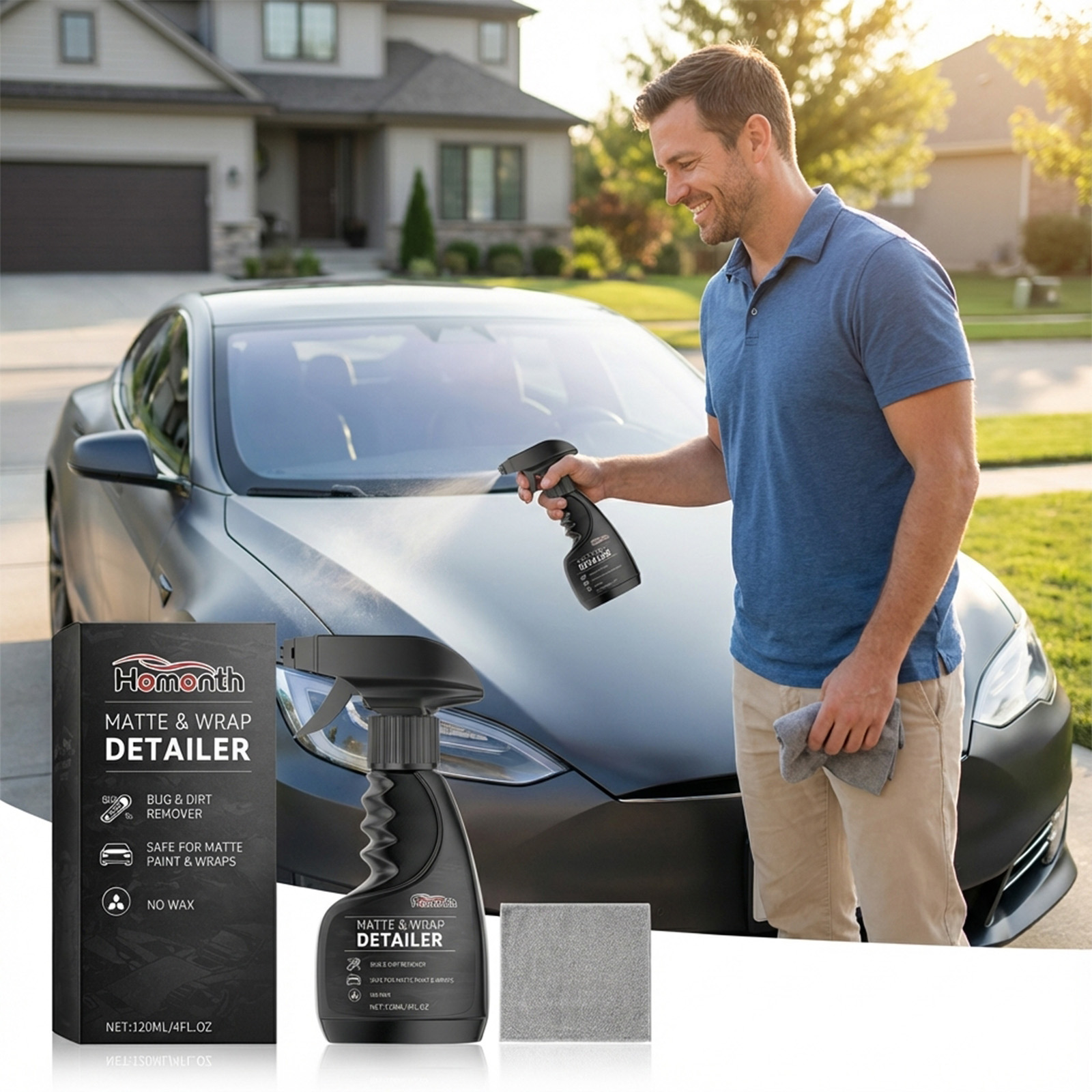 Homonth Matte & Wrap Detailer Projetado para limpeza e polimento fáceis de superfícies, adiciona brilho à pintura e ao