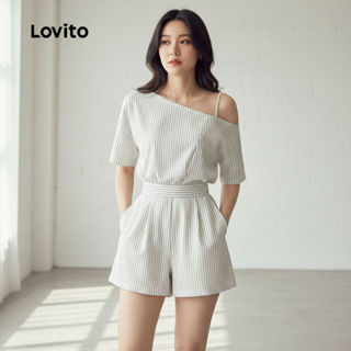 Lovito Macacão Feminino Assimétrico Casual Primavera Verão Preto Branco L158ED1250 em Oferta na Shopee