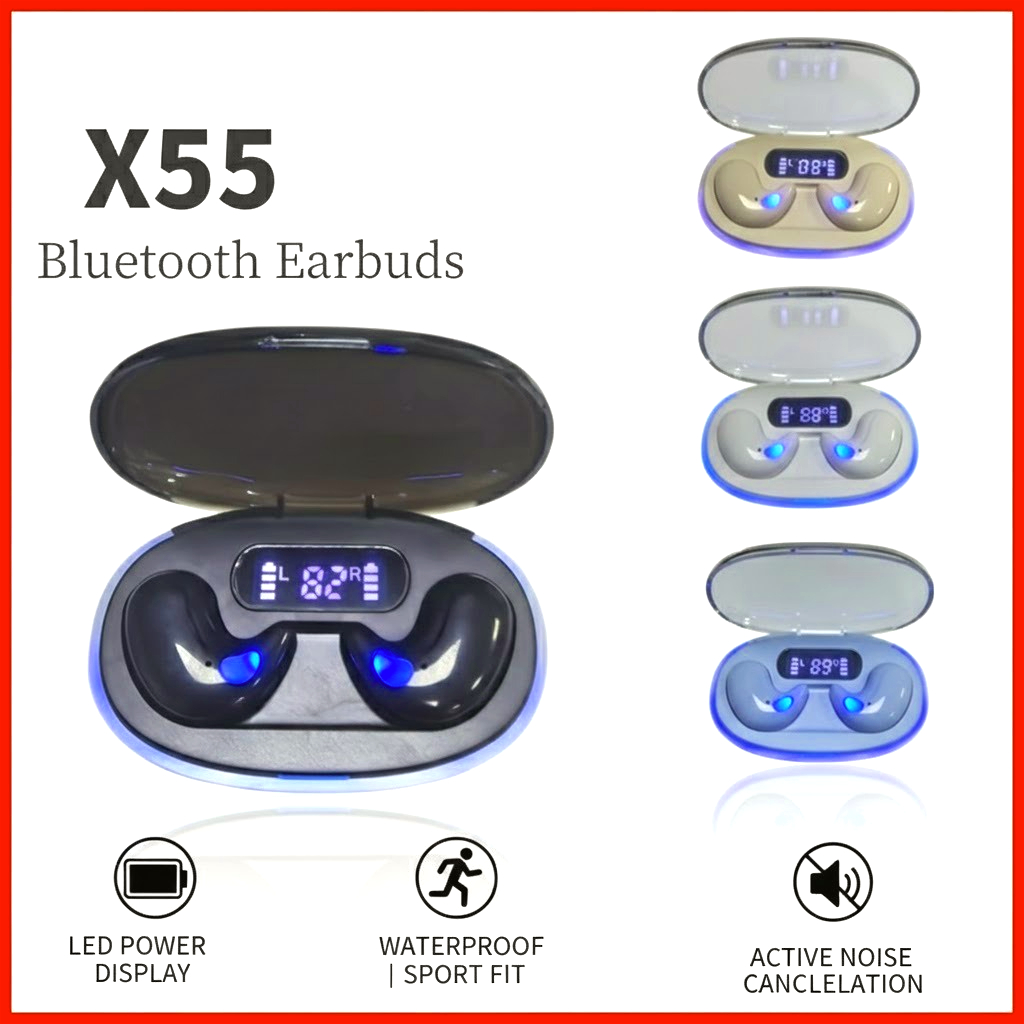  Fones de ouvido X55 Sem Fio Bluetooth 5.4 Fones de ouvido com display LED Hi-fi estéreo À prova d'água Fones de ouvido