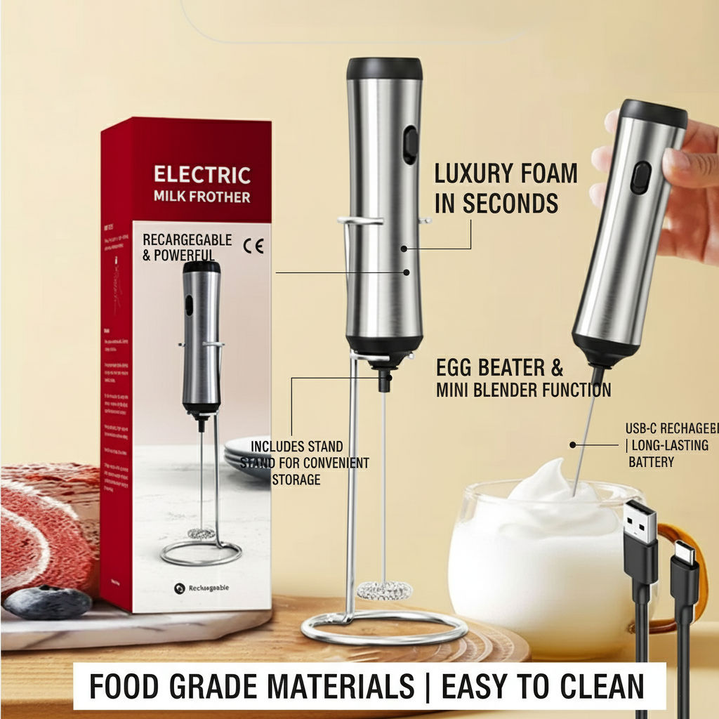 Batedeira Elétrica de Leite com Suporte Misturador de Alimentos em Material de Grau Alimentício Mini Batedor de Leite