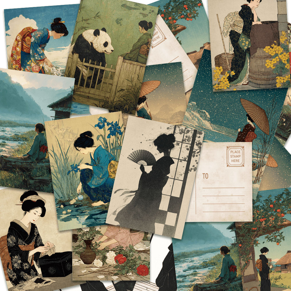 Conjunto De 32 Peças De Cartão Postal De Gueixa Japonesa Vintage , Estilo Ukiyo-e Para Presente De Álbum De Recortes