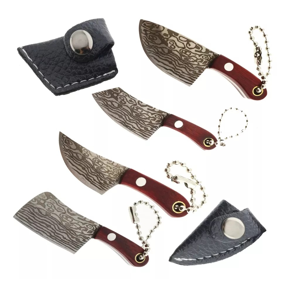 Conjunto de Facas Mini, Faca de Bolso Damasco com Afiador, Facas de Mini Chef EDC, Faca Pequena Faca de Chaveiro
