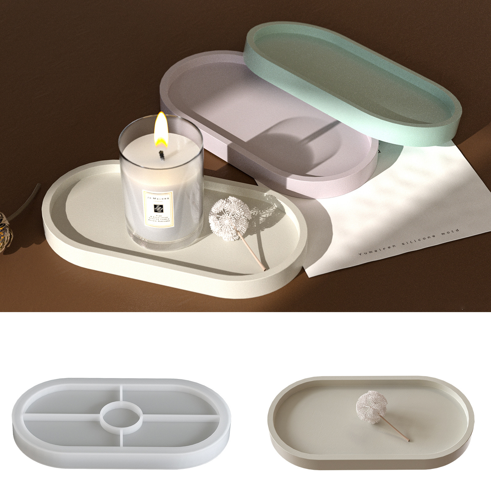 Molde de Silicone Oval DIY para Bandeja de Resina Cristal, Expositor de Pedra Aromática