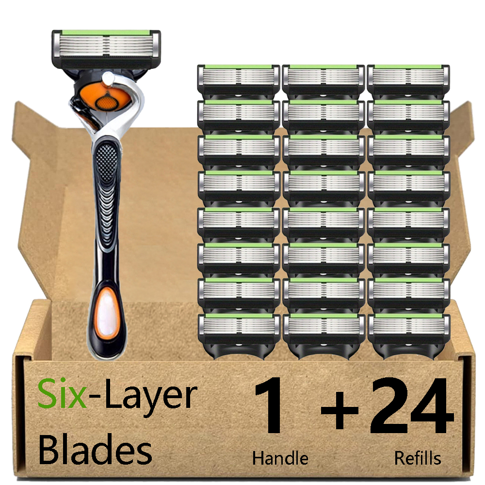 Barbeador Manual De Segurança Masculino-1 Alça E 24 Lâminas , Fusão De Aço Inoxidável De 6 Camadas 5 Compatível , Para P