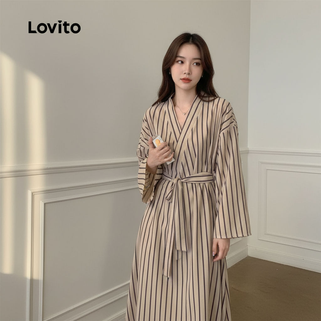 Lovito Robe Casual com Bolso para Casal de Verão Feminino LNE121056 em Oferta na Shopee