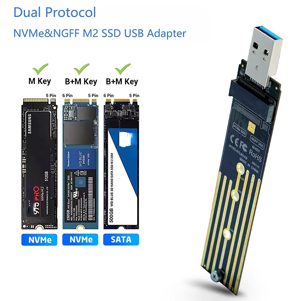 M.2 SSD leitor de dupla interface M2 NVMe SATA placa de disco rígido externa USB3.1 conector de disco rígido de 10 Gbps