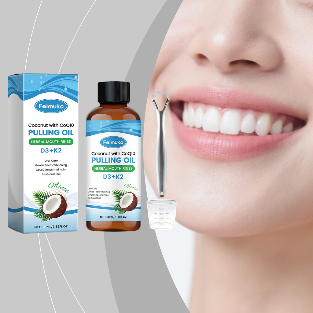 Enxaguante Bucal Fresh Breath – 100ml com Menta, Óleo de Coco e Vitaminas para Higiene Oral Diária + Copo Medidor e
