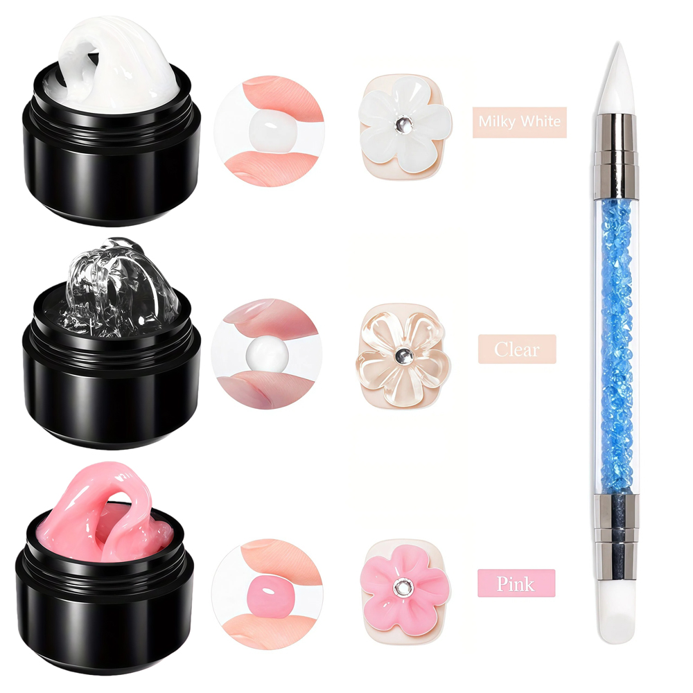  Conjunto de 4 peças 10 ml de gel sólido antiderrapante com caneta de ponta dupla, kit 3D para unhas em relevo e