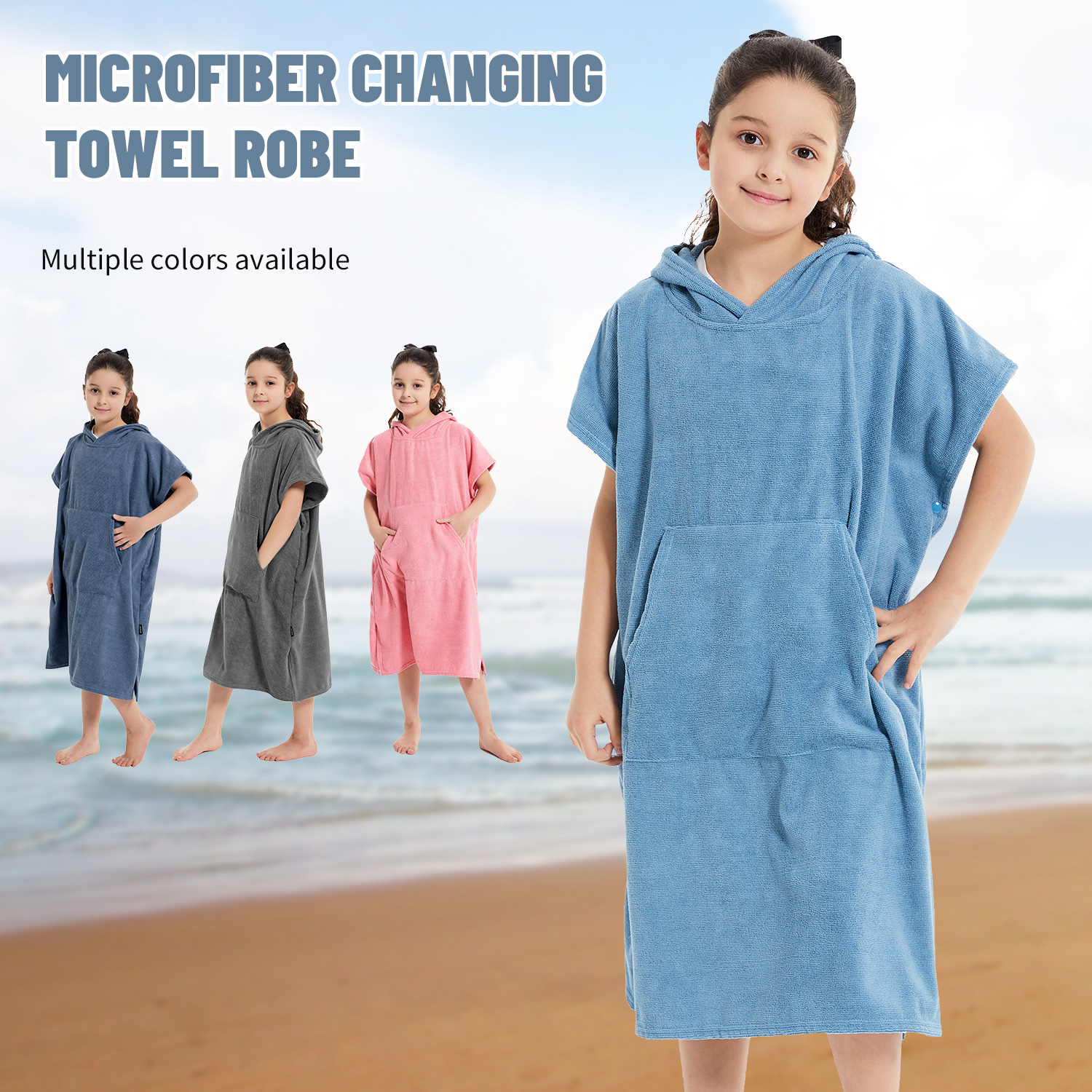 Toalha De Banho De Secagem Rápida Com Capuz Infantil E Roupão De Troca , Poncho De Praia Para Natação Surf , Microfibra