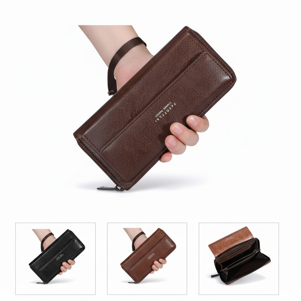 Carteira Masculina Com Zíper Longo – Suporte Para Telefone Em Couro PU De Grande Capacidade Compartimentos Vários Cartõe em Oferta na Shopee