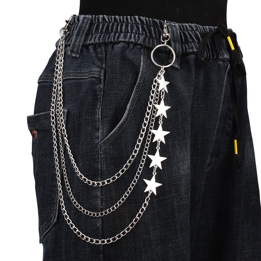 Corrente de cintura com pingente de estrela pentagonal, estilo hip hop, tendência, personalidade descolada, metal