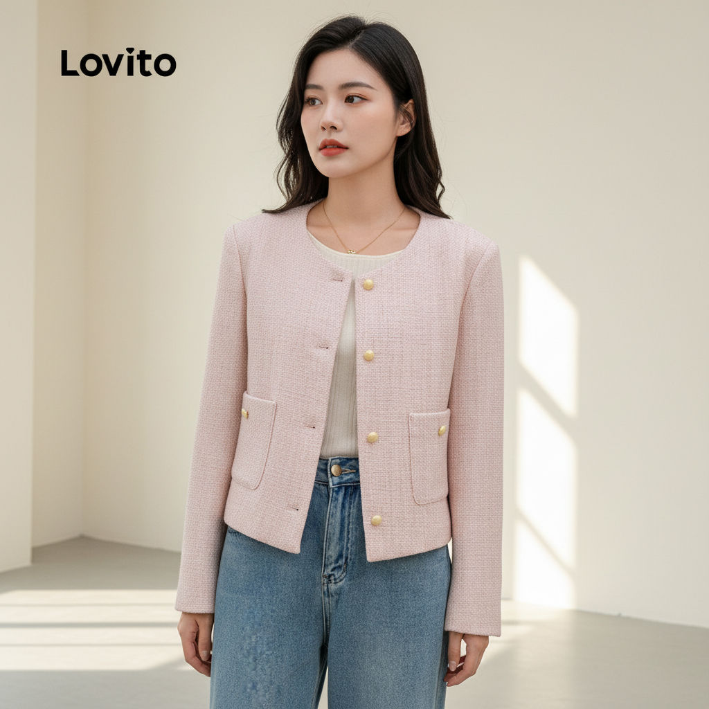 Lovito Casaco Sofisticado com Fivela de Bolso Modelagem Outono Inverno Rosa Feminino L156AD250 em Oferta na Shopee