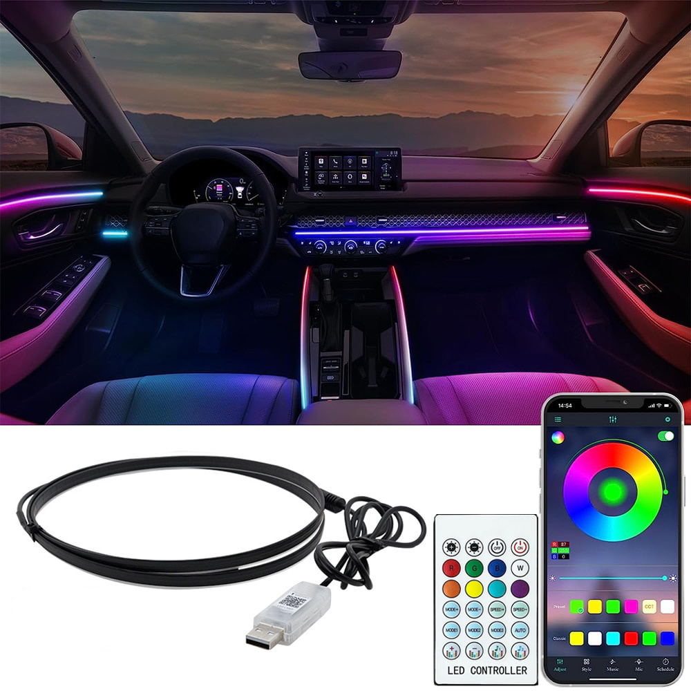 Luzes Ambientais Universais Do Carro LED Interior RGB Sinfonia Atmosfera Lâmpada USB APP & Controle Remoto Luz De Tira A em Oferta na Shopee