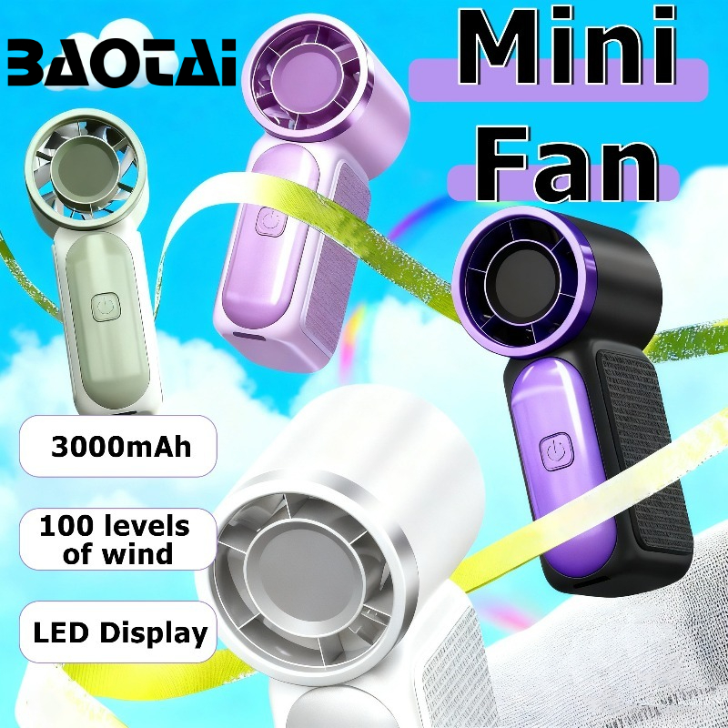  Mini Ventilador Portátil de Mão 3000mAh com Display LED, Ventilador Turbo Portátil, Ventilador de Mesa, Resfriamento ao
