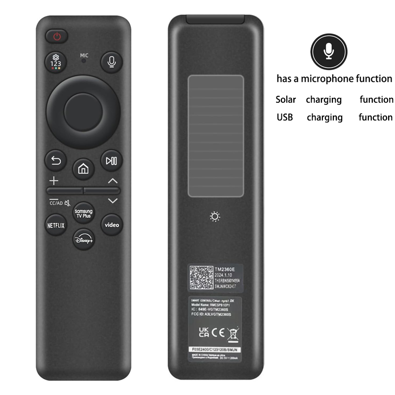 Controle Remoto de Voz Solar/USB-C Recarregável para Smart TV Samsung 4K/8K, modelos BN59-01432A, BN59-01432J e