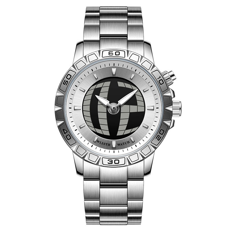 Wlisth Cyber Funcional Prata-Branco Cronógrafo Quartzo Relógio Masculino , Mostrador Reflexivo Xadrez , Pulseira De Aço