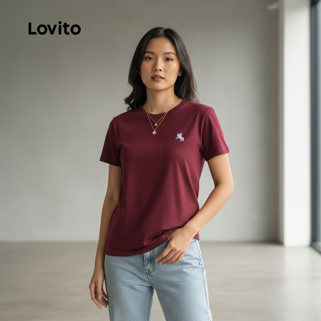 Lovito Camisa Feminina Casual Primavera/Verão Claret L157LD354 em Oferta na Shopee