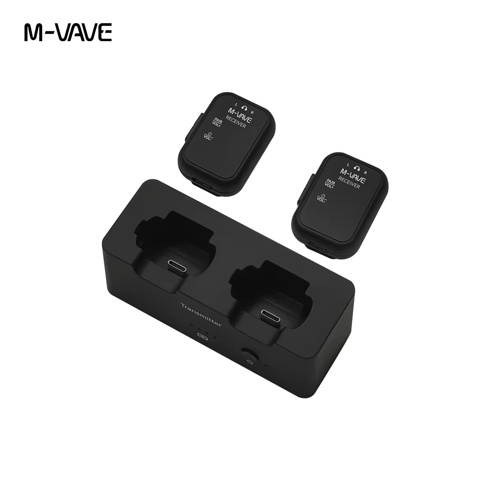 Sistema de Monitoramento Intra-Auricular Sem Fio M-VAVE WP-12 2.4GHz | 1 Transmissor + 2 Receptores | Latência