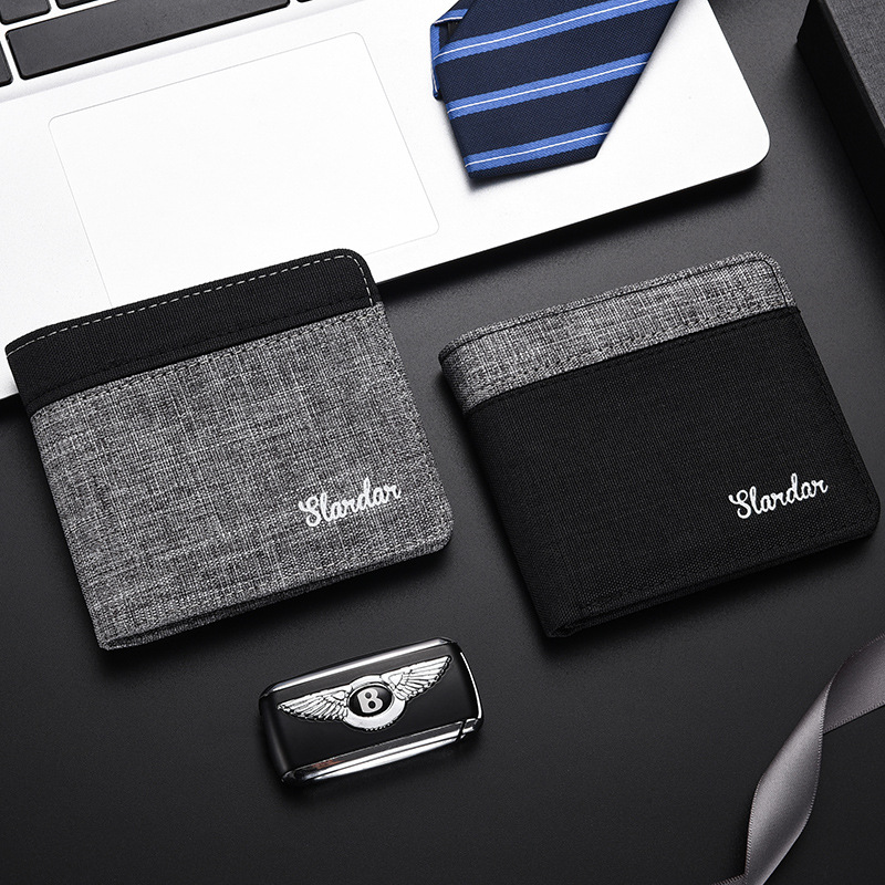Carteira Curta Masculina De Lona Porta Cartão De Crédito Preto Azul Cinza Bolsa De Dinheiro Organizador RFID Fino