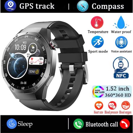 Gt5 Pro Relógio Inteligente Masculino Nova Chegada 2026 Display AMOLED GPS Rastreamento NFC Monitor de Frequência