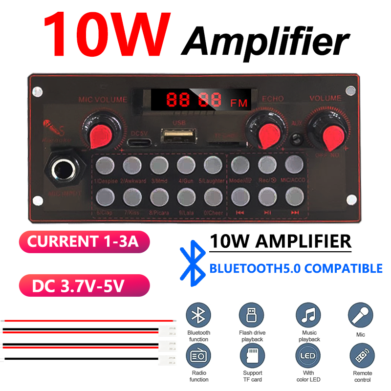Placa Amplificadora Bluetooth Mini 10W 3.7-5V com Display, Controle Remoto, DIY para Sistema de Som de Alto-falante