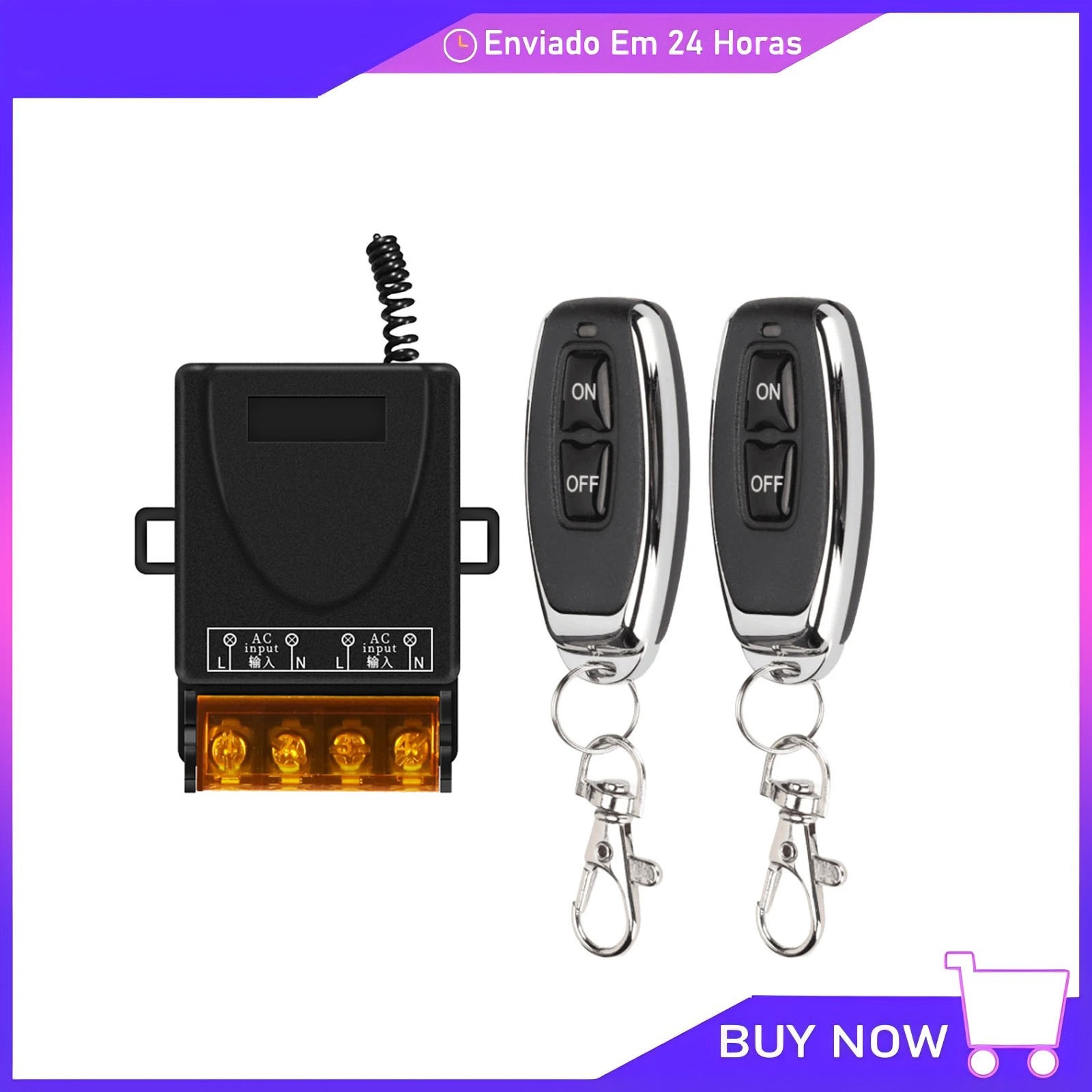 Interruptor de Controle Remoto sem Fio 433MHz AC 110V 220V Relé de 10A 1 Canal Receptor e Transmissor RF433MHz com 2