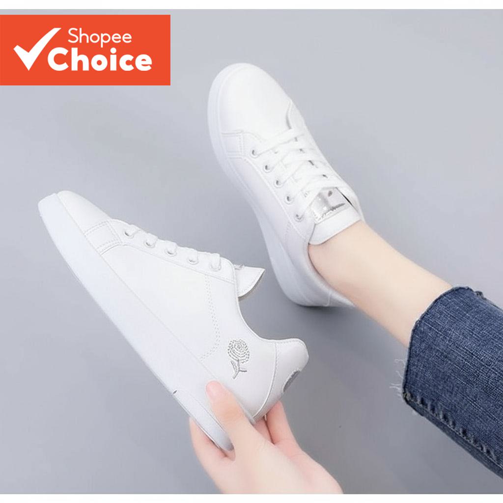  Lovito Tênis esportivo feminino, tênis branco liso, versátil para o dia a dia, tênis para pickleball LFA60359