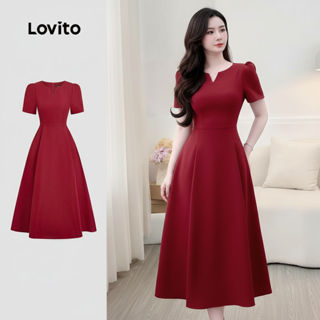 Lovito Refine Vestido Feminino Casual Primavera Verão Vestido Vermelho para Mulheres L165ED1519 em Oferta na Shopee