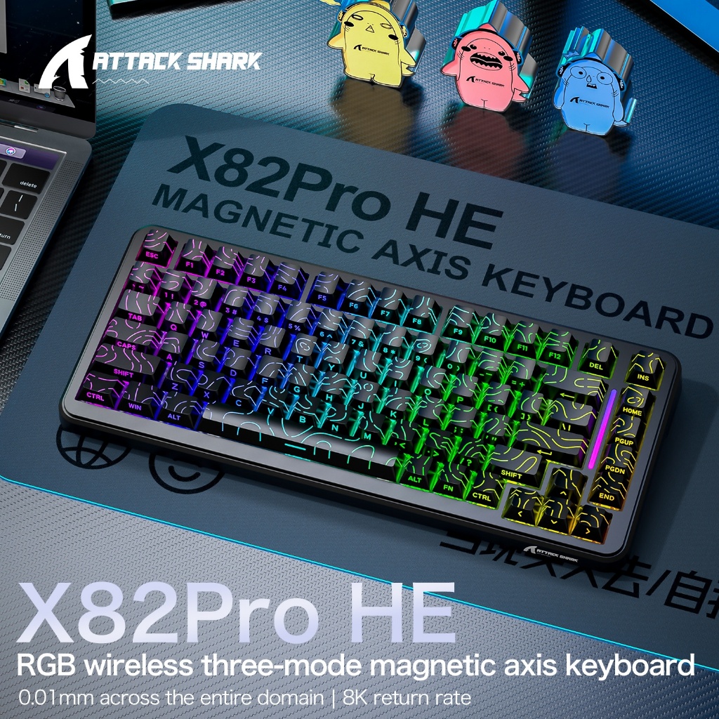 Teclado Mecânico Magnético Attack Shark R85HE - 8KHz de taxa de atualização, 256K Hz de taxa de sondagem, efeitos de