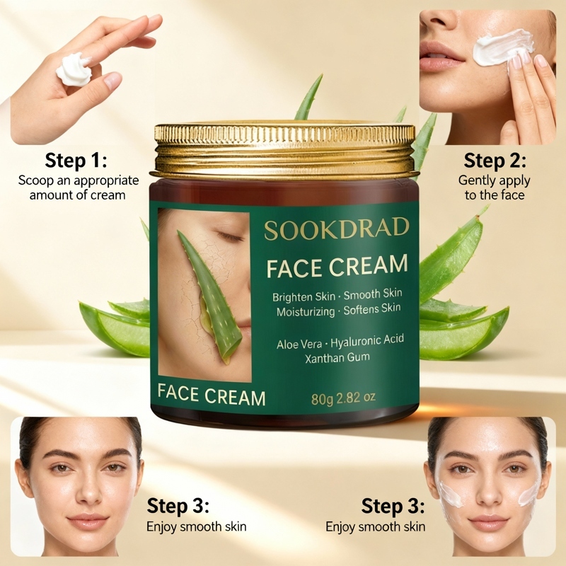  Creme Noturno de Aloe Vera,Aloe Vera + Goma Xantana,Suaviza e Acalma,Rosto,Uso Noturno,80g,Todos os Tipos de Pele,Para